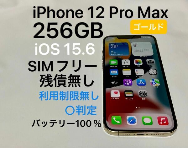 iPhone 12 Pro Max 256GB SIMフリー ゴールド　金　 一括購入 利用制限無し バッテリー100％　動作○