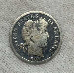 a606 1908年　バーバー1ダイム銀貨　 アメリカ 古銭 銀貨 コイン