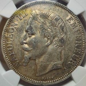 【AU】NGC　1867A 第二帝政フランス 5フラン銀貨　ナポレオン3世