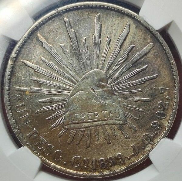 【XF】NGC　1899CN　 メキシコ　自由の帽子　8レアル　貿易銀　銀貨　名作