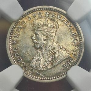 【UNC】NGC　1932　イギリス英領香港　5セント　銀貨　ジョージ5世　レア　