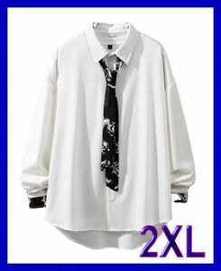 【新品】大き目 ９分袖 ネクタイ付き シャツ　№841791　 　　 　　　