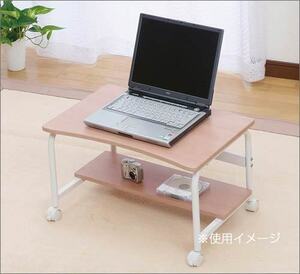  low table laptop desk table wooden compact simple rack with casters . width 60× depth 40cm natural 80435