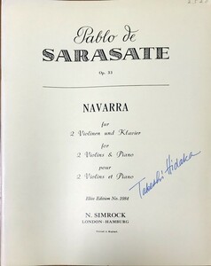  Sara sa-tenavalaOp.33 (2va Io Lynn + фортепьяно ) импорт музыкальное сопровождение Sarasate Navarra for 2 violins & piano иностранная книга 