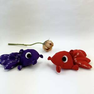 Big goldfish palm size 2 pcs set ornament hanging weight .. for antique kimono hand made cotton-house rin 