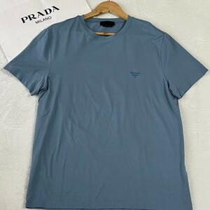 未使用級/XLサイズ●プラダ PRADA 現行品 半袖 Tシャツ ライトブルー 水色 ブランドロゴ 刺繍ロゴ 春夏