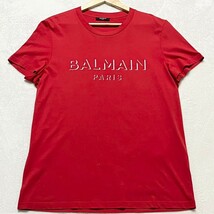 未使用級/XLサイズ●BALMAIN【情熱のレッドカラー】バルマン メンズ トップス Tシャツ 半袖 3Dロゴ フロント 正規品 春夏_画像1