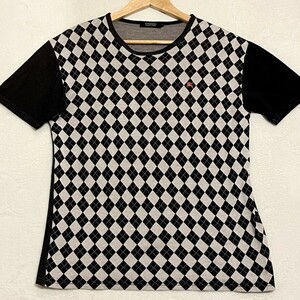 大人気のアーガイルデザイン ブラック 半袖 Tシャツ 日本製 ナイト刺繍 サイズL▼バーバリーブラックレーベル BURBERRY BLACK LABEL