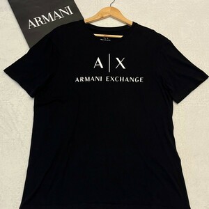 美品/XLサイズ●ARMANI EXCHANGE アルマーニ エクスチェンジ A/Xロゴ コットン クルーネック 半袖 Tシャツ ブラック 黒 白 春夏