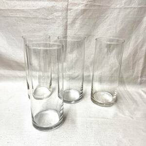 クリアガラス　フラワーベース　まとめて４本　円柱　透明ガラス瓶（4324）未使用