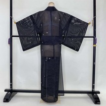 小紋 絽 夏用 洗える着物 夏物 花柄 お洒落着 黒 普段着 ポリエステル 裄63.5cm 身丈158cm S サイズ 2564_画像5