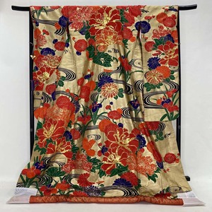  colorful wedding kimono silk crane embroidery gold strike . bride .. wedding recycle used wedding u Eddie ng kimono 2635