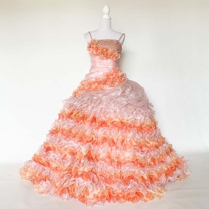 カラードレス　中古　オレンジ色　7～11号　プリンセスライン　サイズ調整可　結婚式　演奏会　ステージドレス　撮影衣装　C-201