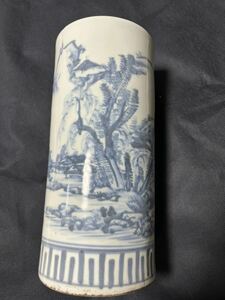 中国古美術 清の時代　手絵青花花瓶　染付帽筒　筆筒