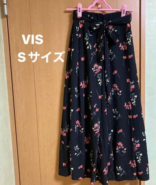 【VIS】花柄ロングワイドパンツ　Sサイズ F