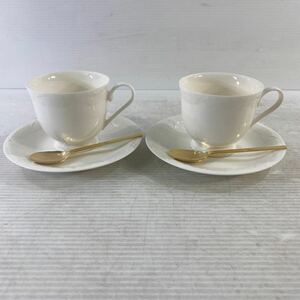 陶器 ホワイト 白 カップ&ソーサー スプーン ペア ティー カップ コーヒーカップ レトロ 美品