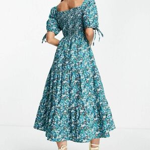 ASOS 花柄 袖ボリューム スクエアネックワンピース UK8