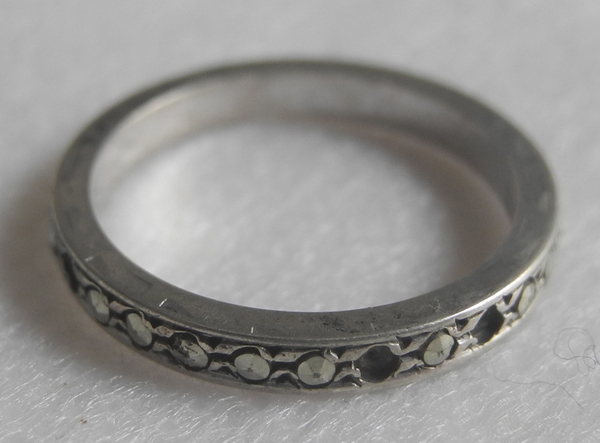 イギリス アンティーク 銀製クラフト シルバーリング 指輪 UK(L) 11号 16mm マーカサイト スターリングシルバー 銀925