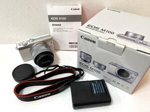 ☆【動作確認済・美品】Canon キャノン EOS M100 ミラーレス一眼カメラ本体 ＋ レンズ EF-M15-45 IS STMのみ ※バッテリー社外品 管CARRR