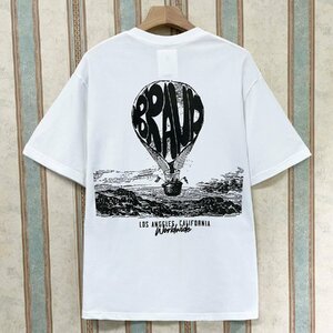 高級 定価2万 FRANKLIN MUSK・アメリカ・ニューヨーク発 半袖Tシャツ 上質 綿100％ 通気 吸湿 イラスト レトロ プルオーバー サイズ2