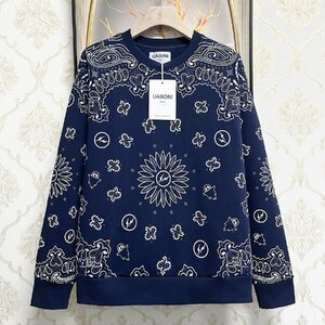 最高峰EU製＆定価4万◆UABONI*Paris*トレーナー*ユアボニ*パリ発◆コットン ソフト ICT カシューナッツ柄 総柄 プルオーバー 人気 XL/50