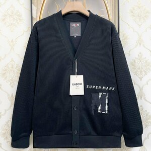 定番EU製＆定価6万◆UABONI*Paris*カーディガン*ユアボニ*パリ発◆上品 保温 ゆったり 英字 ニット アウター 通勤通学 紳士 メンズ L/48