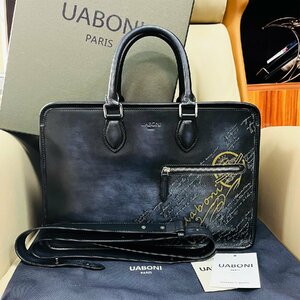 逸品EU製 定価38万◆UABONI*ユアボニ*幻のパティーヌ*ブリーフケース◆ビジネスバッグ 本革 レザー 手染 ハンドメイド 鞄 トートバッグ