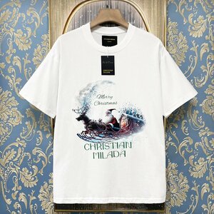 定価2万★christian milada・ミラノ発・半袖Tシャツ★コットン100％ 快適 通気 オシャレ クリスマス トップス スウェット ユニセックス L