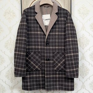 最高峰EU製＆定価7万◆UABONI*Paris*テーラードジャケット*ユアボニ*パリ発◆上級カシミヤ 暖かさ ソフト チェック柄 ビジネス 紳士 XL/50