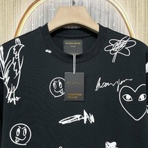 定価2万★christian milada・ミラノ発・半袖Tシャツ★高級綿100％ 薄手 ソフト 通気 快適 落書き風 総柄 面白い スウェット 遊び心 夏 L_画像3