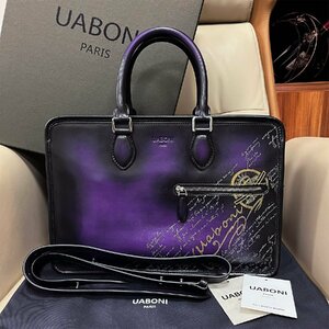  rare EU made regular price 38 ten thousand *UABONI*yuaboni* illusion. pa tea n* briefcase * business bag cow leather leather hand . hand made bag tote bag 