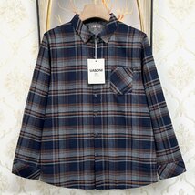 高級EU製＆定価4万◆UABONI*Paris*長袖シャツ*ユアボニ*パリ発◆高品質カシミヤ 薄手 快適 ソフト チェック柄 オシャレ 洗練 通勤 M/46_画像1