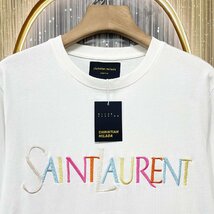 定価2万★christian milada・ミラノ発・半袖Tシャツ★コットン100％ 通気 薄手 英字刺 トップス カットソー ゆったり ユニセックス M/46_画像3