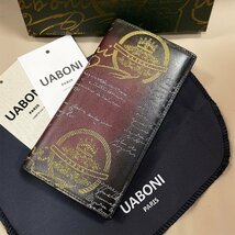 特注限定品 定価17万◆UABONI幻のパティーヌ*二つ折り 長財布*EU製◆カリグラフィー ゴールデン 手染 カーフスキン 本革 ハンドメイド_画像2