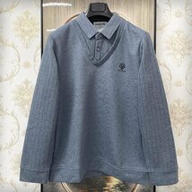 一枚限定EU製＆定価5万◆UABONI*Paris*ポロシャツ*ユアボニ*パリ発◆カシミヤ 上質 ソフト 保温 裏起毛 重ね着風 ビジネス 通勤 M/46サイズ_画像1