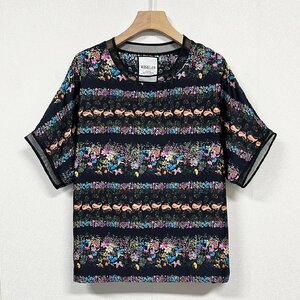 人気ヨーロッパ製※定価3万◆ブルガリア発※RISELIN 半袖Tシャツ 高級シルク/綿混 通気 速乾 薄手 花柄 カットソー キレイめ レディース L