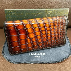  excellent article limitation EU made & regular price 68 ten thousand *UABONI* America have gaiters * fastener long wallet * high class rare hand .pa tea n black ko original leather wani leather men's 