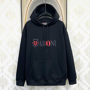 高級EU製＆定価4万◆UABONI*Paris*パーカー*ユアボニ*パリ発◆エジプト綿 快適 柔らかい ロゴ プルオーバー おしゃれ 男女兼用 M/46サイズ