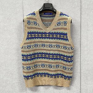  piece .* knitted the best regular price 5 ten thousand *Emmauela* Italy * milano departure * high quality wool on goods warm total pattern retro V neck sweater unisex L/48