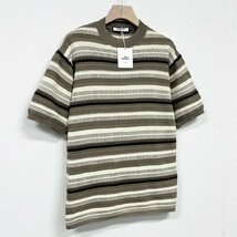 定番ヨーロッパ製※定価3万◆ブルガリア発※RISELIN 半袖Tシャツ 上品 ウール混 通気 ストライプ 切替 サマーニット ゆったり 夏 2XL/52_画像8