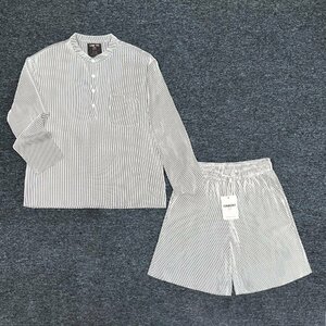 高級EU製＆定価8万◆UABONI*Paris*上下セット*ユアボニ*パリ発◆上品 オシャレ ストライプ トレーナー ショートパンツ セットアップ 2XL