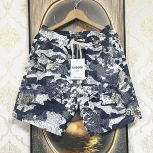 上級EU製＆定価3万◆UABONI*Paris*ショートパンツ*ユアボニ*パリ発◆薄手 個性 カシューナッツ柄 ハーフパンツ ズボン ビーチ 旅行 夏 2XL