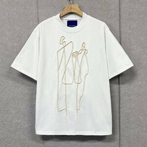 上品・半袖Tシャツ 定価2万◆Emmauela・イタリア・ミラノ発◆上品 ソフト 吸汗 オシャレ ロープ刺繍 トップス スウェット ユニーク L