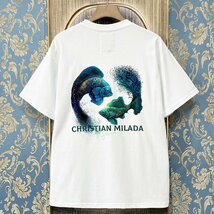 定価2万★christian milada・ミラノ発・半袖Tシャツ★綿100％ 上級 吸汗 通気 個性 魚座柄 トップス カットソー 男女兼用 夏服 XL/50サイズ_画像1