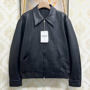 絶賛EU製＆定価15万◆UABONI*Paris*レザージャケット*ユアボニ*パリ発◆高級牛革 本革 防風 ライダース 革ジャン アウトドア 定番 2XL/52