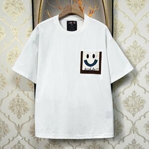 逸品EU製＆定価2万◆UABONI*Paris*半袖Tシャツ*ユアボニ*パリ発◆薄手 通気 英字柄 笑顔 刺繍 スウェット カットソー カジュアル 夏 2XL/52