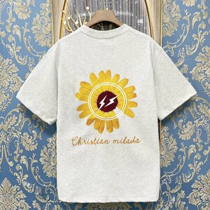 定価2万★christian milada・ミラノ発・半袖Tシャツ★上品 薄手 ゆったり 快適 スウェット デイジー柄 可愛い 定番 男女兼用 夏 M/46