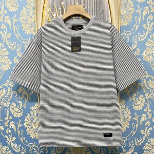 定価2万★christian milada・ミラノ発・半袖Tシャツ★上品 コットン100％ 吸汗 耐久 ボーダー柄 プルオーバー カットソー 春夏 定番 M/46