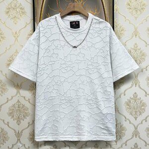 絶賛EU製＆定価2万◆UABONI*Paris*半袖Tシャツ*ユアボニ*フランス◆快適 薄手 個性 総柄 キラキラ チェーン カットソー スウェット 街着2XL