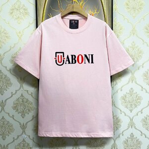 人気EU製＆定価2万◆UABONI*Paris*半袖Tシャツ*ユアボニ*パリ発◆エジプト綿 薄手 快適 ソフト ロゴ カットソー スウェット 個性 夏 2XL/52